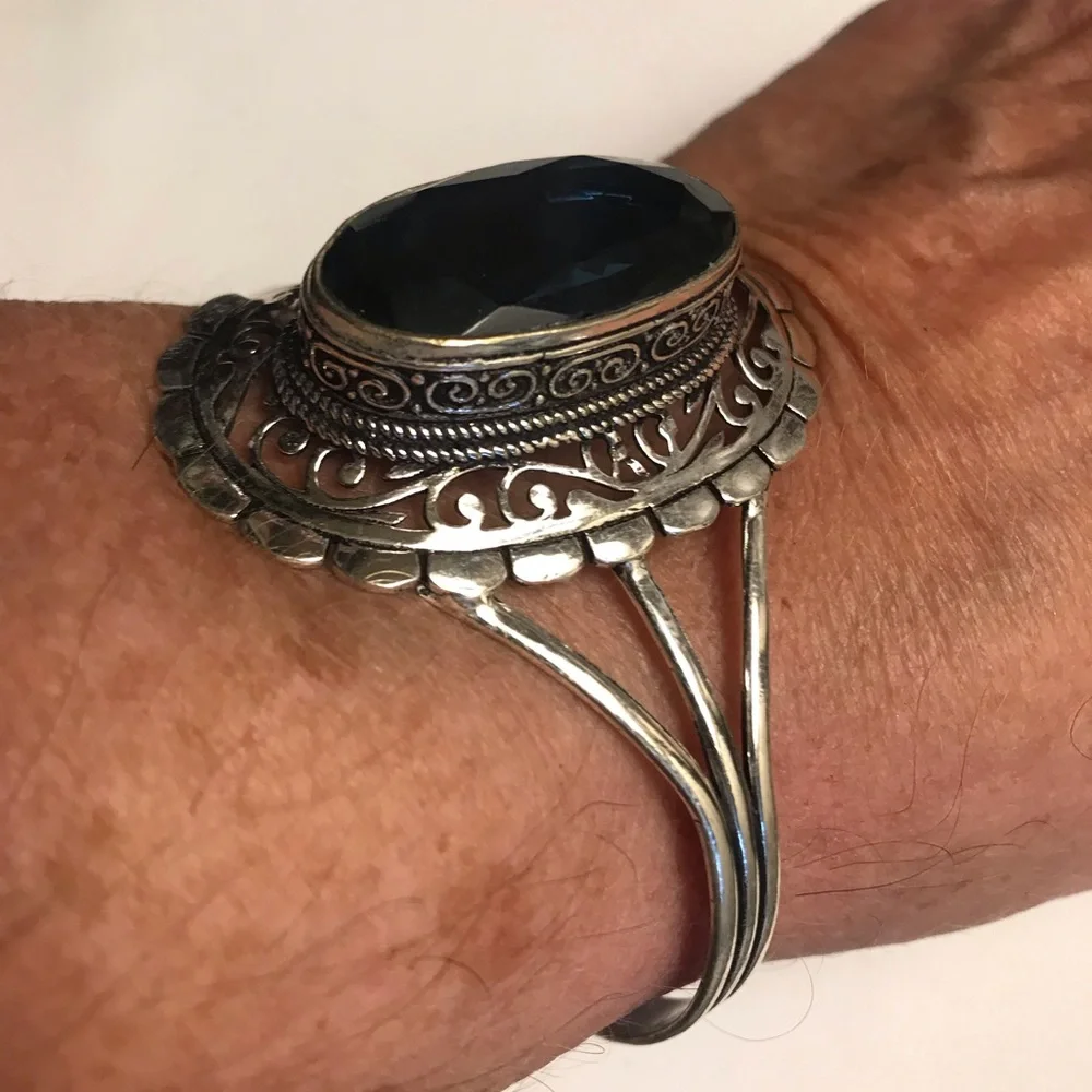 Tanzanite Stamped 925 Sterling Silver Cuff Bracelet - Picture 3 of 4